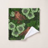 緑の黒い緑の上にウォレンとヘレボア バスタオルセット (ウォッシュタオル)