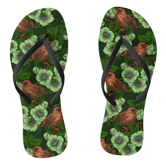 緑の黒い緑の上にウォレンとヘレボア ビーチサンダル (ソール)