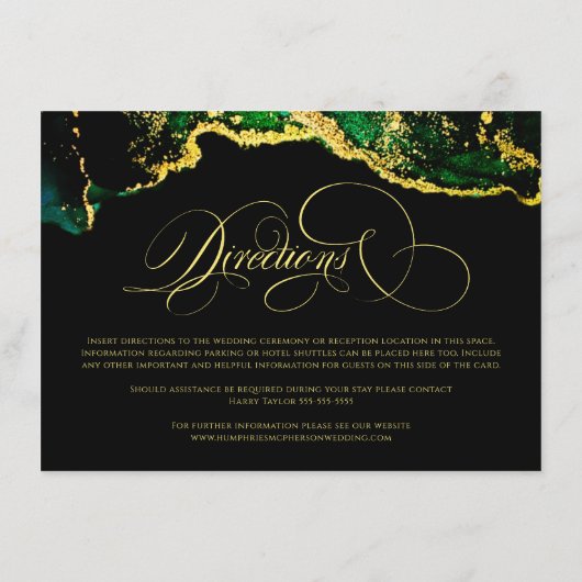 緑の黒い金ゴールド披露宴結婚の方向 エンクロージャーカード (裏面)