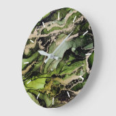 緑の黒い金ゴールド抽象芸術(数字なし) ラージ壁時計 (傾斜)