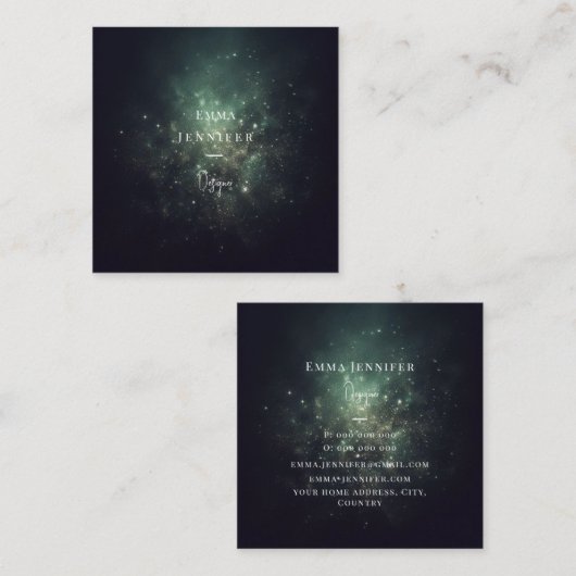 緑の黒かすかな優しいグリッター背景 スクエア名刺 (正面/裏面)