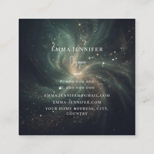 緑の黒かすかな優しいグリッター背景 スクエア名刺 (裏面)