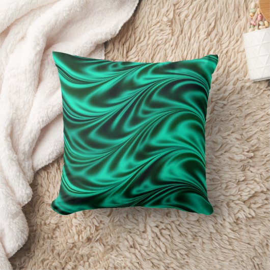 緑の黒く膚触りがよい波 クッション (ブランケット)