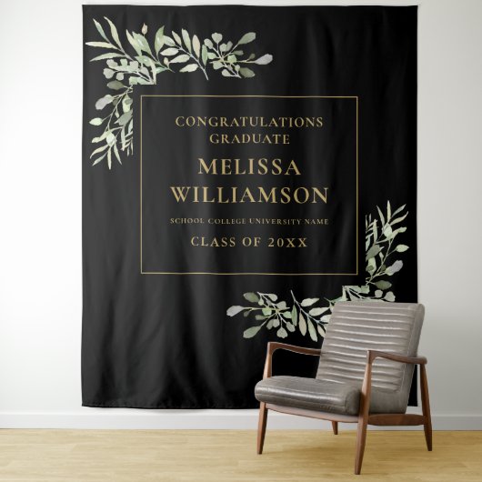 緑の黒と金ゴールドの卒業写真の背景 タペストリー (インサイチュ)