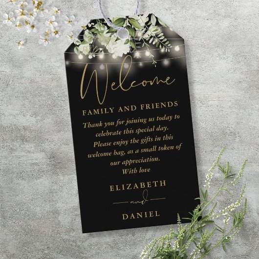 緑の黒と金ゴールドの好意ウェルカムバスケットバッグ ギフトタグ