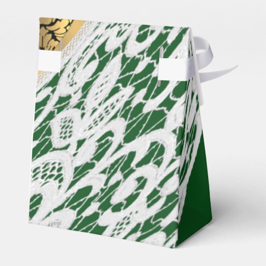 緑の黒と金ゴールドの白いレース結婚の フェイバーボックス (裏面サイド)