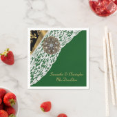 緑の黒と金ゴールドの白結婚レース スタンダードカクテルナプキン (インサイチュ)