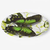 緑の黒と黄色の蝶のアートワークがスクロール ペーパープレート (アングル)