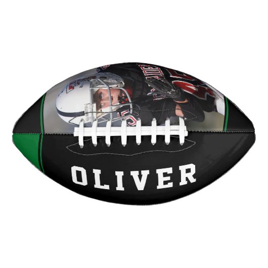 緑の黒ストライプ色のプレイヤー名の写真 アメリカンフットボール (正面)