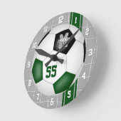 緑の黒チームの色の多様性のストライプサッカー ラウンド壁時計 (傾斜)