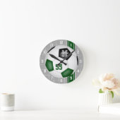 緑の黒チームの色の多様性のストライプサッカー ラウンド壁時計 (ホーム)