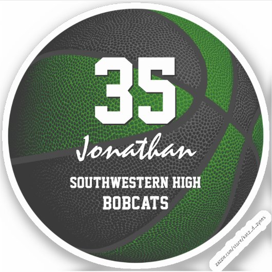 緑の黒チームは男の子のバスケットボールの女の子に色を付ける シール (正面)