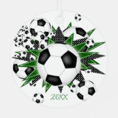 緑の黒星女子スポーツのサッカーボール メタルオーナメント (裏面)