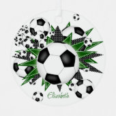 緑の黒星女子スポーツのサッカーボール メタルオーナメント (正面)