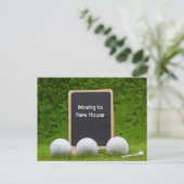 緑の黒板の新しい家に移動するゴルフ ポストカード (スタンド正面)