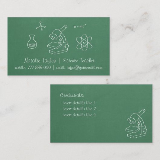 緑の黒板の科学の教師の名刺 名刺 (正面/裏面)