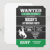 緑の黒板カウボーイ誕生日招待状 招待状 (正面/裏面)