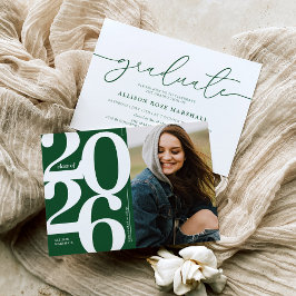緑の2025年写真付き卒業パーティー招待状 招待状