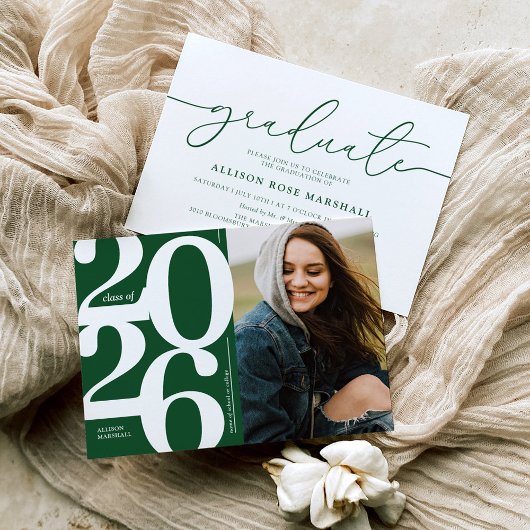 緑の2025年写真付き卒業パーティー招待状 招待状