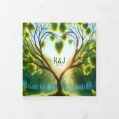 緑の3つ折り追加フォト結婚式招待状 三つ折り招待状 (カバー)