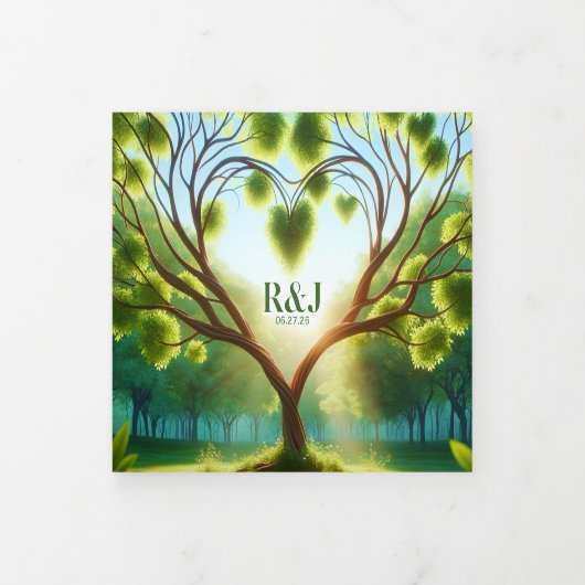 緑の3つ折り追加フォト結婚式招待状 三つ折り招待状 (カバー)