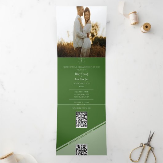 緑の3つ折り追加フォト結婚式招待状 三つ折り招待状 (内部)