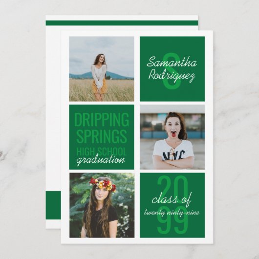 緑の3フォトおもしろいボックス卒業招待状 招待状 (正面/裏面)