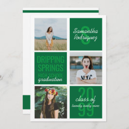 緑の3フォトおもしろいボックス卒業招待状 招待状