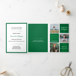 緑の5フォトおもしろいボックスの卒業 三つ折り招待状