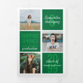 緑の5フォトおもしろいボックスの卒業 三つ折り招待状 (カバー)