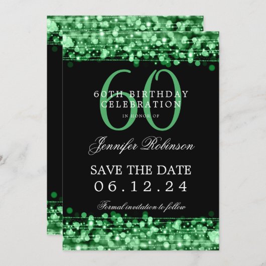 緑の60th誕生日パーティー日付を保存 招待状 (正面/裏面)