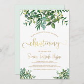 緑の《キリスト教》洗礼式や命名式発表金ゴールドスクリプト 招待状 (正面/裏面)