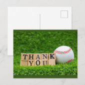 緑の「サンキュー」文字の野球とバット ポストカード (正面/裏面)
