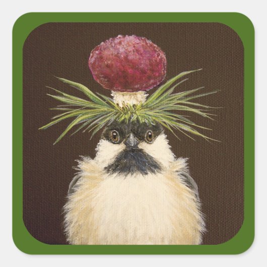 緑の《鳥》アメリカゴガラステッカーを縁ど打つ スクエアシール (正面)