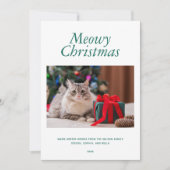緑の"Meowy Christmas"の写真パーソナライズされた シーズンカード (正面)