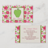緑のApple及びピンクのバラの先生の名刺 名刺 (正面/裏面)