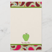 緑のApple及びペイズリーのパーソナライズな先生 便箋 (正面)