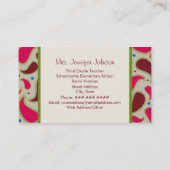 緑のApple及びペイズリーの先生の名刺 名刺 (裏面)