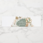 緑のBohoクマのバルーンベビーシャワー ペットボトルラベル (シングルラベル)