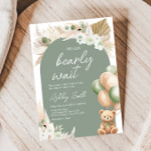 緑のBohoクマのバルーンベビーシャワー 招待状