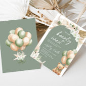 緑のBohoクマのバルーンベビーシャワー 招待状