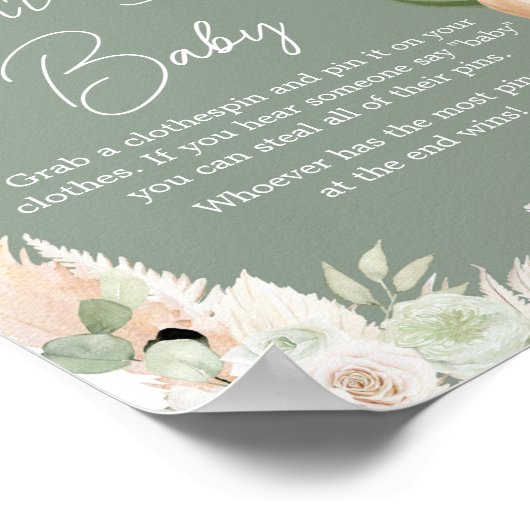 緑のBohoクマ気球の赤ちゃんシャワーはベビーと言わない ポスター (角)