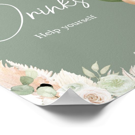 緑のBohoクマ気球ベビーシャワードリンク ポスター (角)