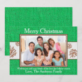 緑のBurlap Pinecones写真 – クリスマスカード (正面/裏面)