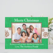 緑のBurlap Pinecones写真 – 6x8クリスマスカード シーズンカード (スタンド正面)