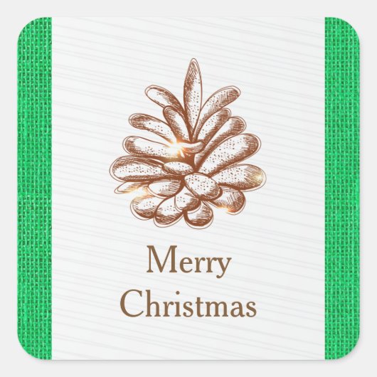 緑のBurlap Pinecones写真 – Squareステッカー スクエアシール (正面)