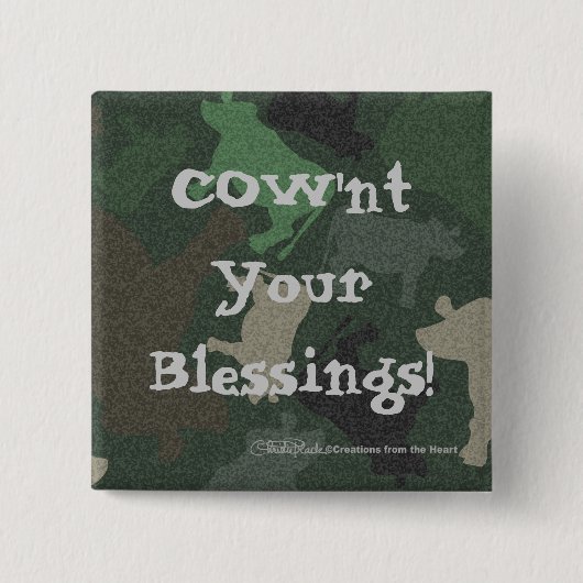 緑のCaMOOflage牛のコラージュ 缶バッジ (正面)