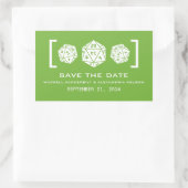 緑のD20サイコロ ゲーマー向け Save the Date ステッカー (バッグ)