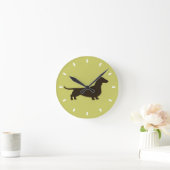 緑のDachshandシルエット – カラーカスタマイズ ラウンド壁時計 (ホーム)