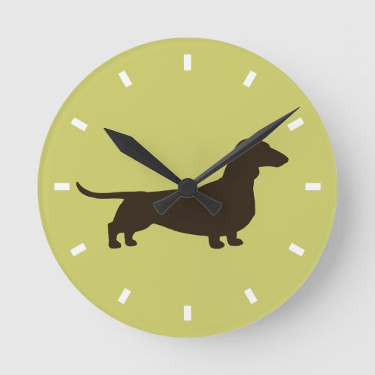 緑のDachshandシルエット – カラーカスタマイズ ラウンド壁時計 (正面)